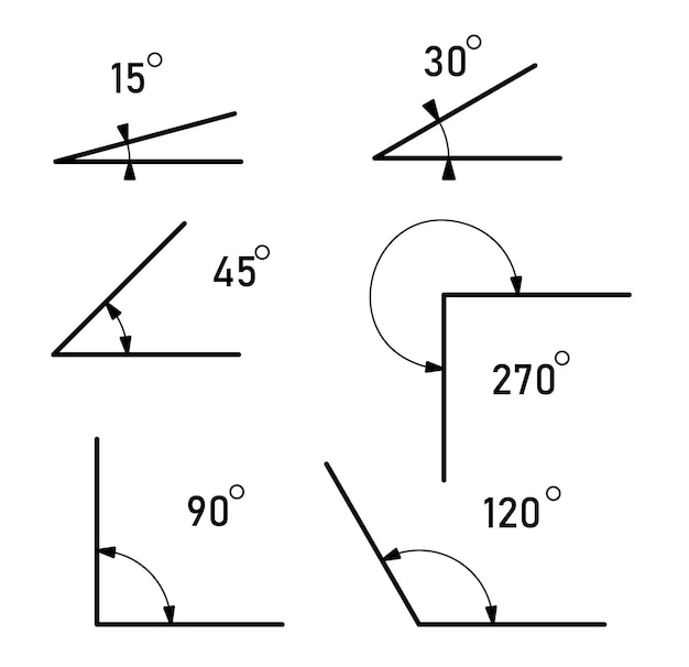 Angles of different sizes. angles icons set. isolated math sign.