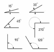 無料ベクター さまざまなサイズの角度。角度アイコンセット。孤立した数学のサイン。