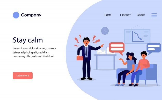 Злой босс кричит на сотрудников о потере. Верстка шаблона сайта