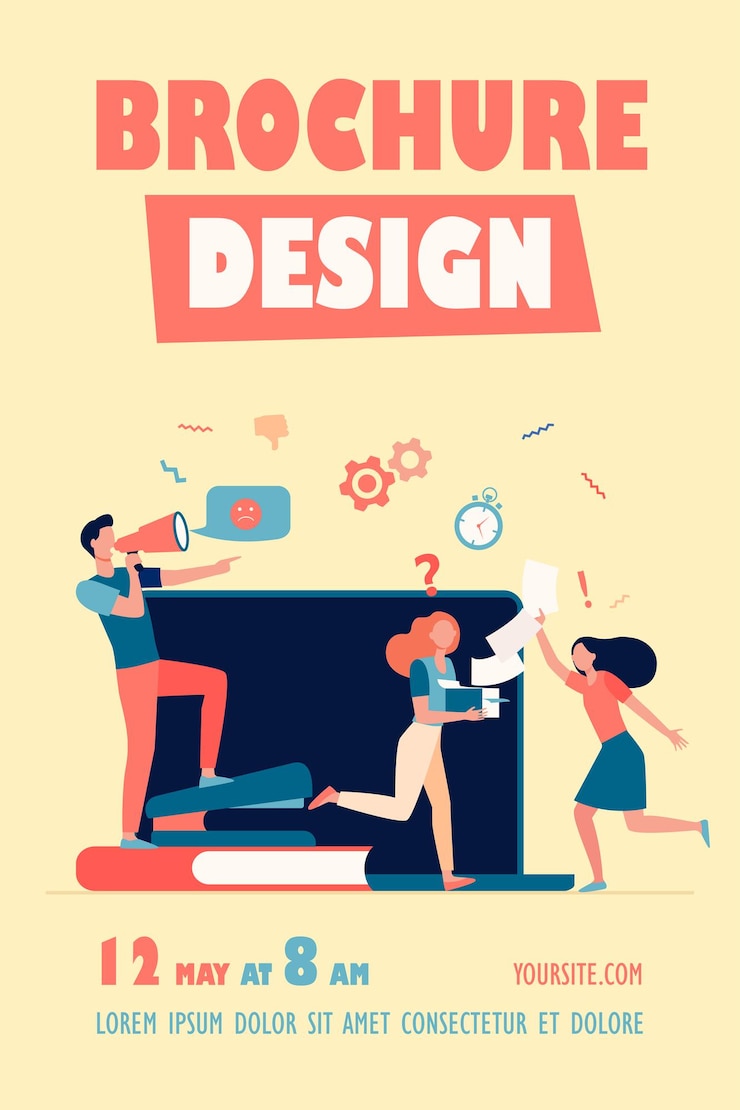 Free Vector angry boss with megaphone shouting at employees for missing deadline flyer template