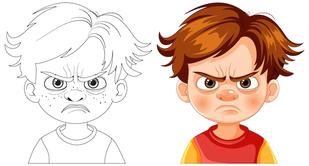 Trasformazione dell'espressione di angry boy cartoon