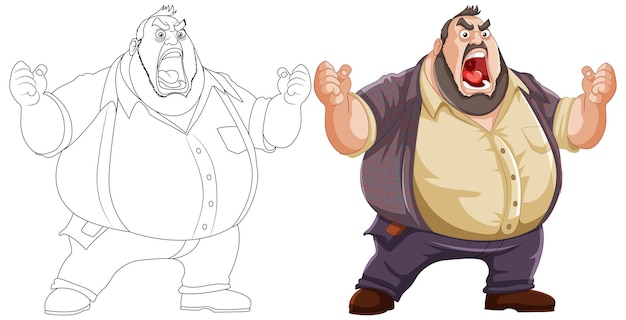 Angry cartoon man before and after coloring