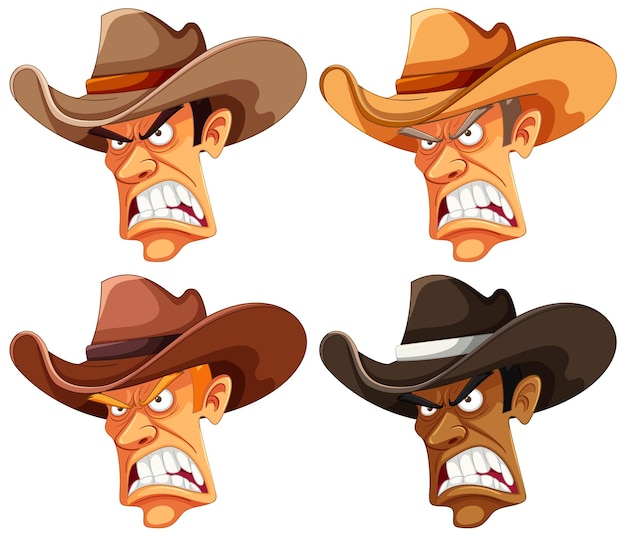 Free vector angry cowboy cartoon with hat