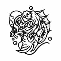 Free vector angry fish line art vector illustration