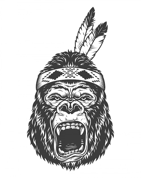 Free vector angry gorilla in monochrome style