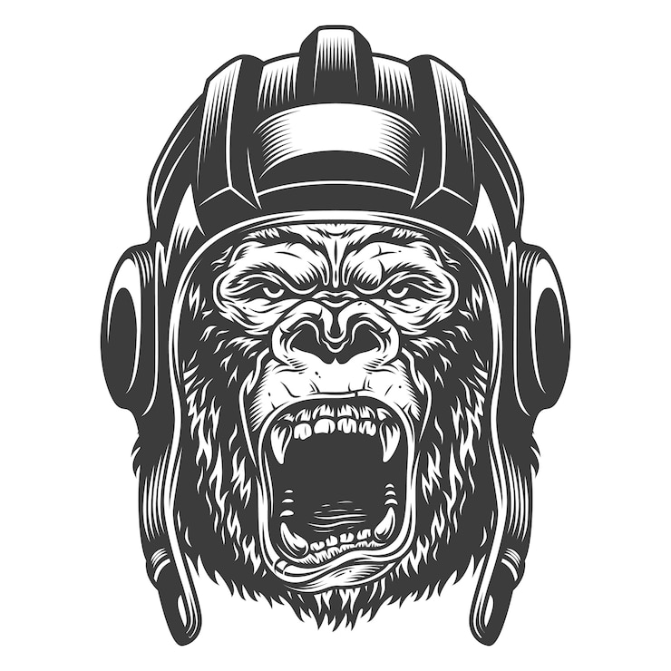 Free Vector angry gorilla in monochrome style