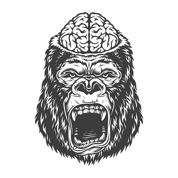 Vettore gratuito gorilla arrabbiato in stile monocromatico
