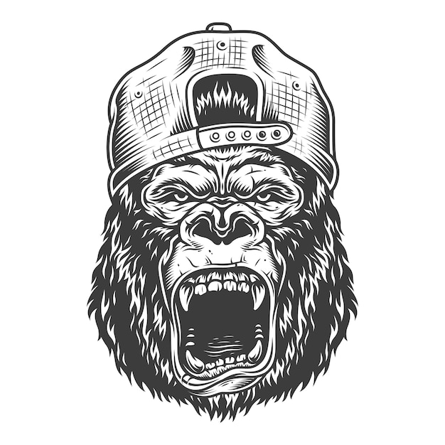 Free vector angry gorilla in monochrome style