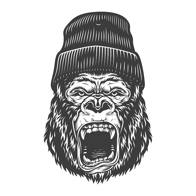 Free vector angry gorilla in monochrome style