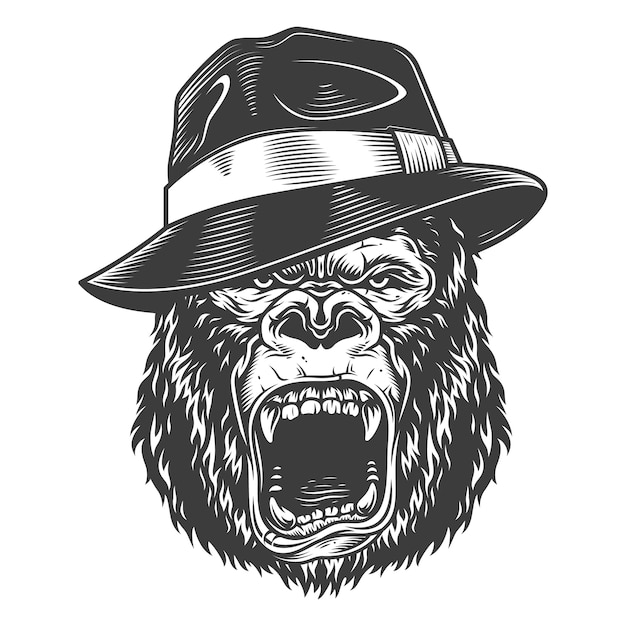 Free vector angry gorilla in monochrome style