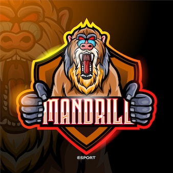 전자 스포츠 게임 로고를위한 angry mandrill 마스코트 로고