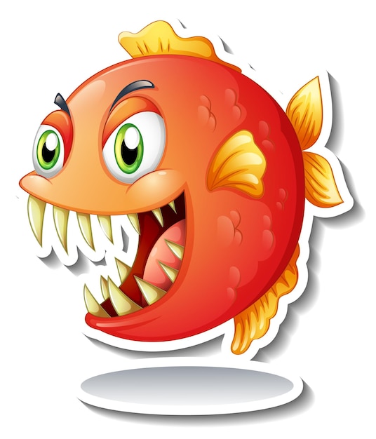 Бесплатное векторное изображение Злая рыба пиранья мультяшный стикер