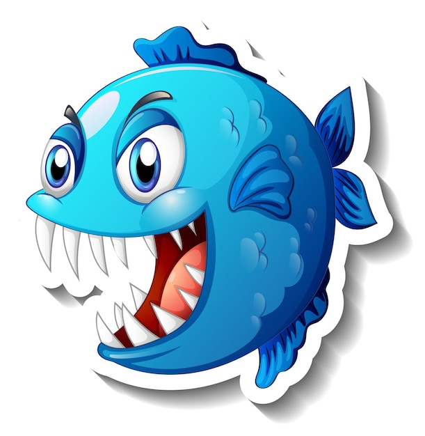 Angry piranha fish cartoon sticker