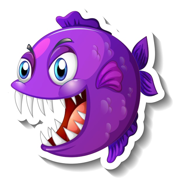 Angry piranha fish cartoon sticker