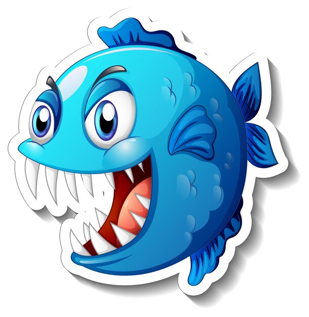 怒っているピラニアの魚の漫画のステッカー