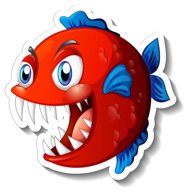 Angry piranha fish cartoon sticker