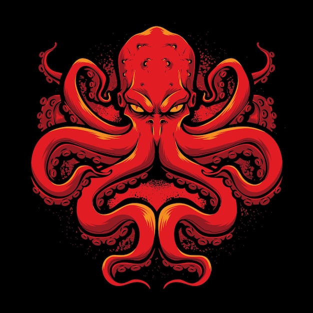Angry red octopus vector logo
