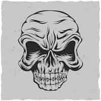 Бесплатное векторное изображение Сердитый череп плакат с иллюстрацией черного и серого цветов