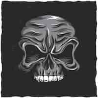 Free vector angry skull poster with white and grey colors illustration