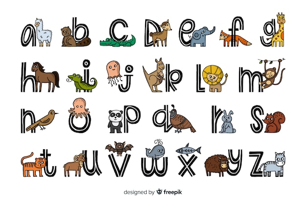 Animal alphabet in flat design