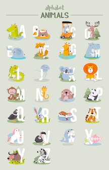 Animal alphabet graphic a to z.