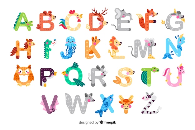 Free vector animal alphabet for school introduction lesson