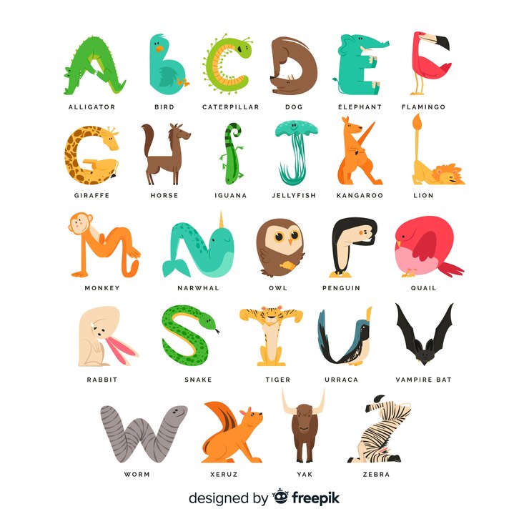 Free Vector animal alphabet with cute wildlife creatures