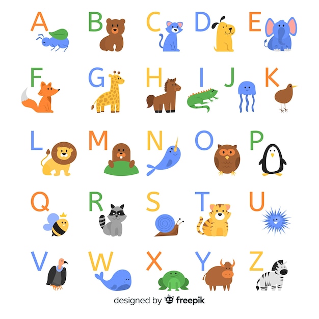 Free vector animal alphabet with wild animals