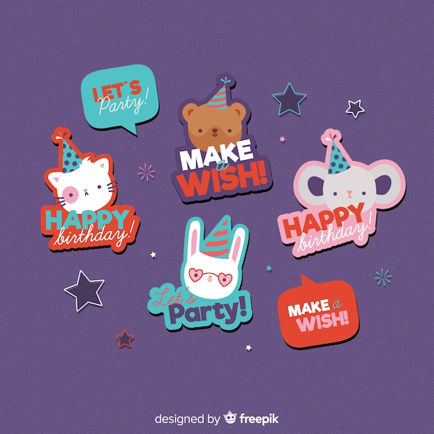 Free vector animal birthday label set