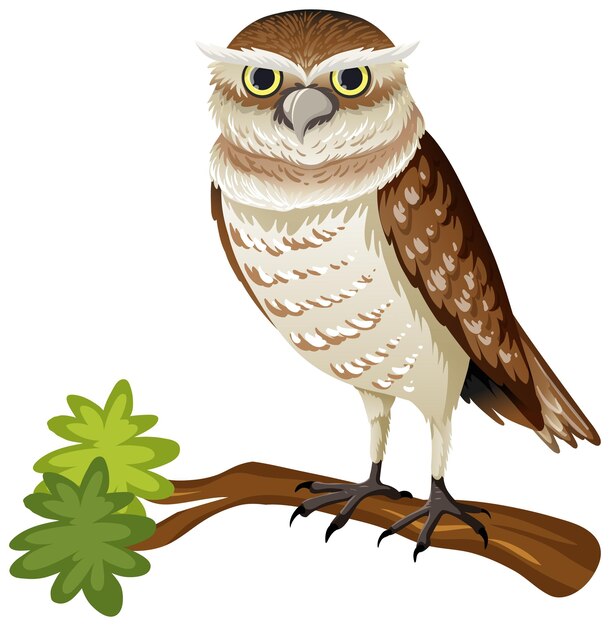 Animal cartoon character of an owl on white background