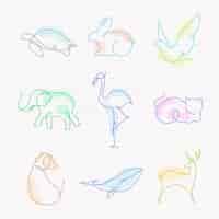 Free vector animal collage element, line art illustration set vector