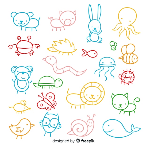 Бесплатное векторное изображение Коллекция животных детский стиль