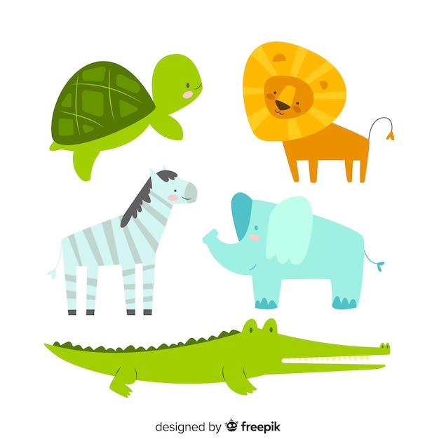 Бесплатное векторное изображение Коллекция животных в детском стиле