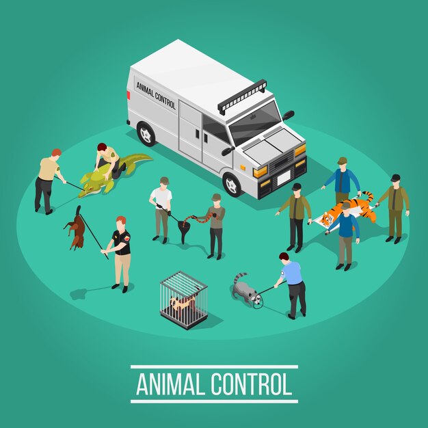 Animal Control Isometric Composition