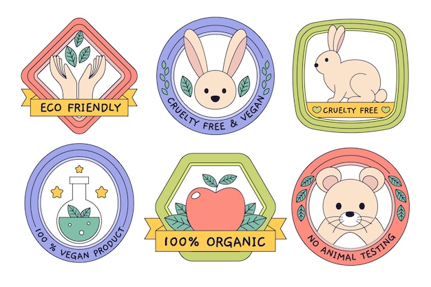 Free vector animal cruelty free badges flat design colored collection