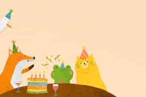 無料ベクター 動物の落書きの誕生日のお祝い