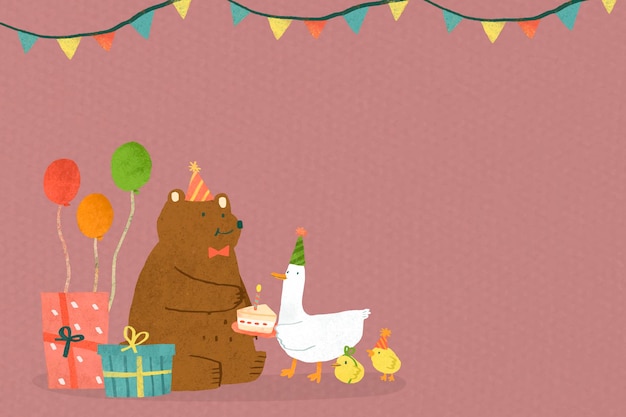 Vettore gratuito festa di compleanno di doodle animale