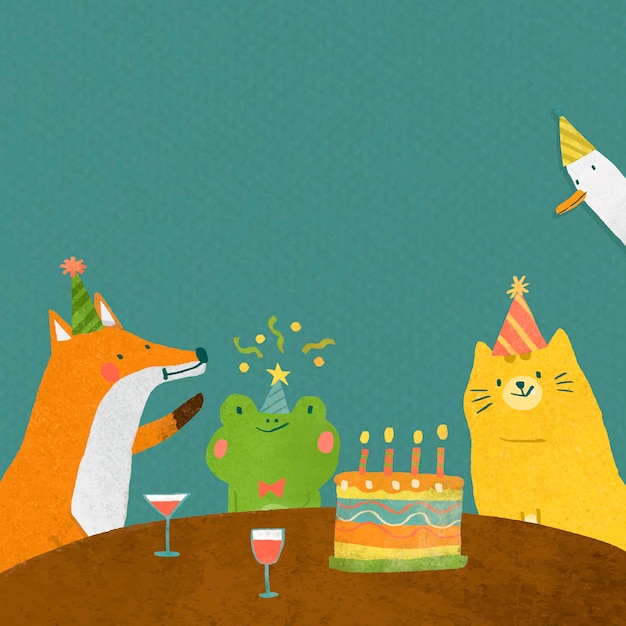 Бесплатное векторное изображение Празднование дня рождения животных каракули