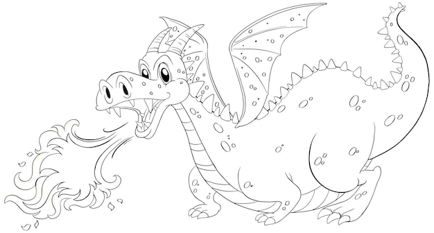 Animal doodle outline for dragon blowing fire