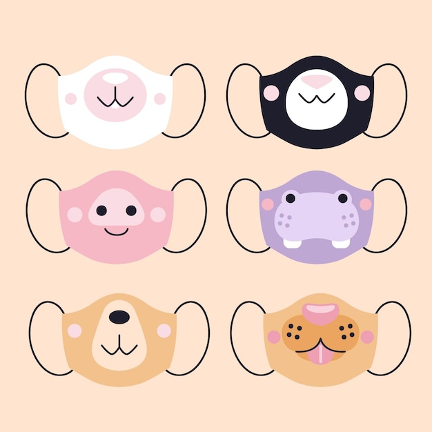 Free vector animal face mask collection design