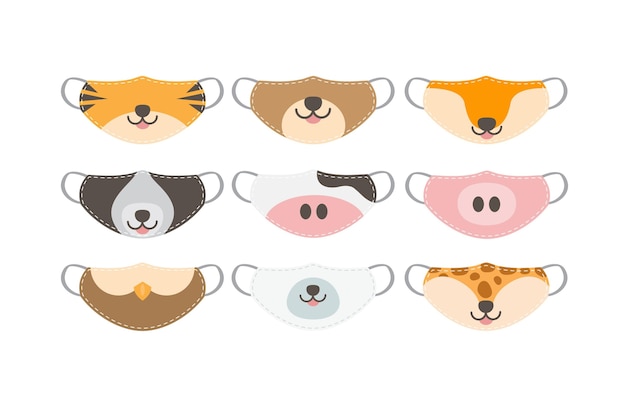 Бесплатное векторное изображение Коллекция масок для лица с животными