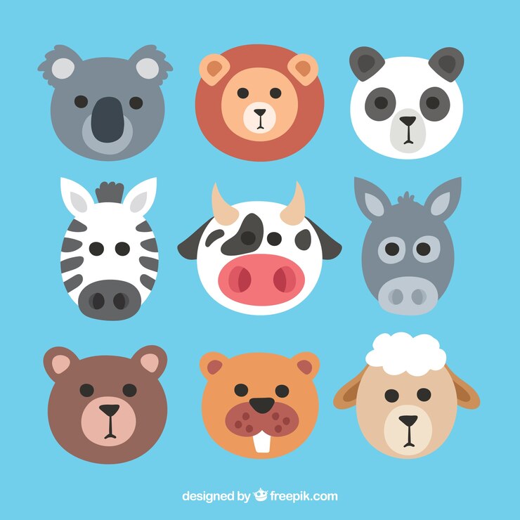무료 Vector 평면 디자인으로 설정된 동물 얼굴