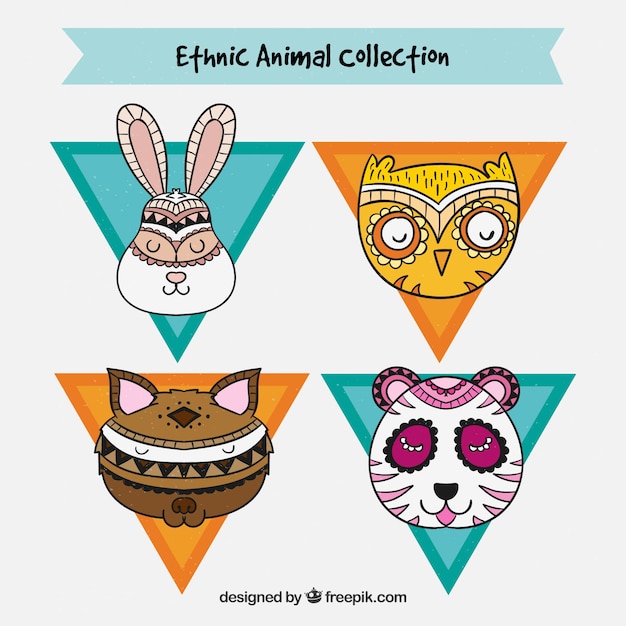 Free vector animal faces with ethnic design