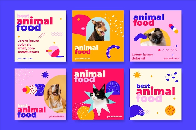 Vettore gratuito set di post di instagram di cibo per animali