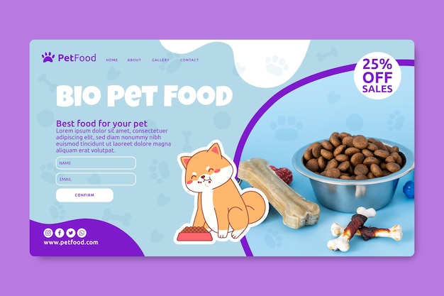 Free vector animal food landing page template