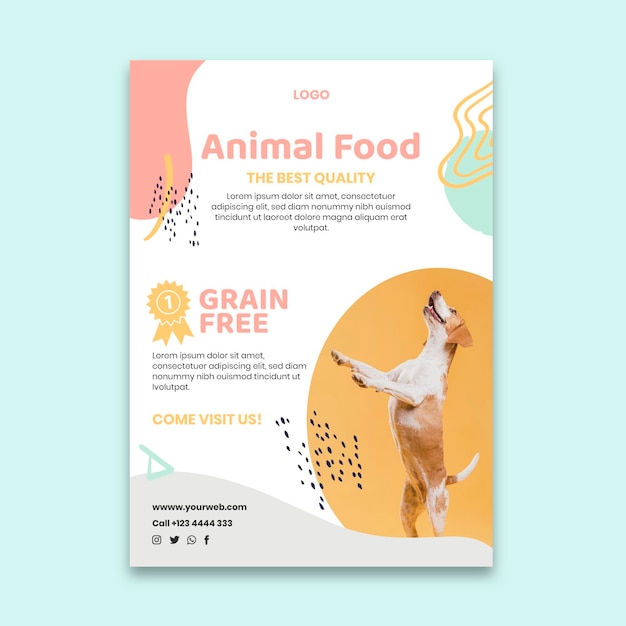Vettore gratuito modello di poster di cibo animale