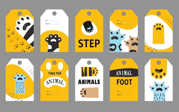 Free vector animal foot tags set.