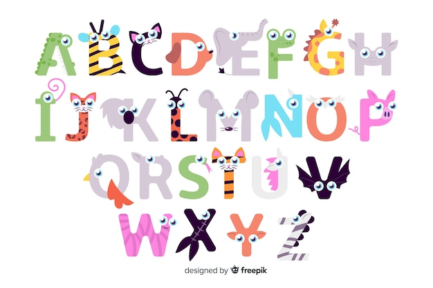 Animal letters from a to z alphabet Free Vector