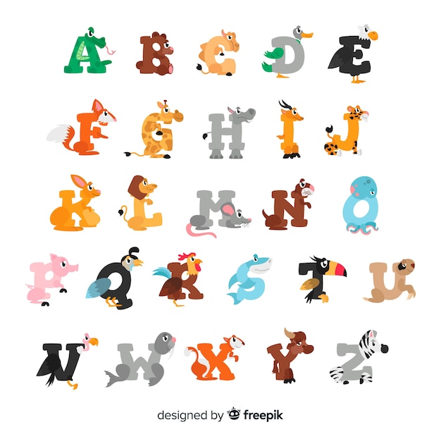 Free vector animal letters hand drawn