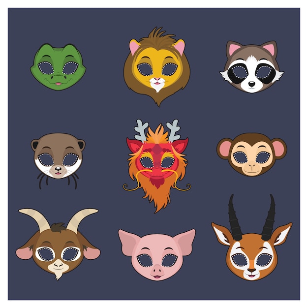 Бесплатное векторное изображение Коллекция масок животных